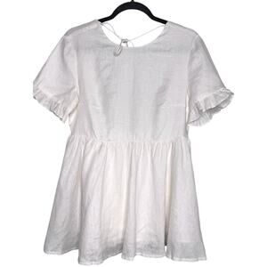 By Egreis White Baby Doll Top Size Medium Scoop Neck Square Cutout Back  NWT